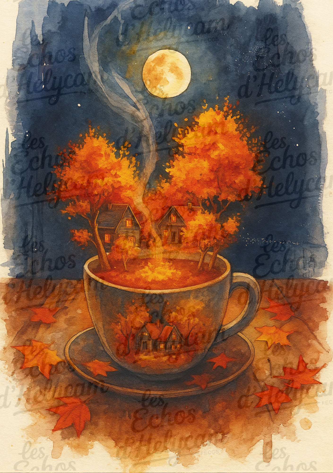 đ Affiche Automne Magique â Tasses & Paysages au Clair de Lune đ (livraison incluse)
