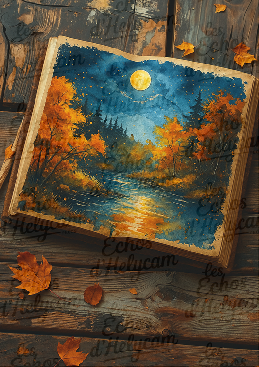 🍂 Affiche Automne Magique – Tasses & Paysages au Clair de Lune 🍂 (livraison incluse)