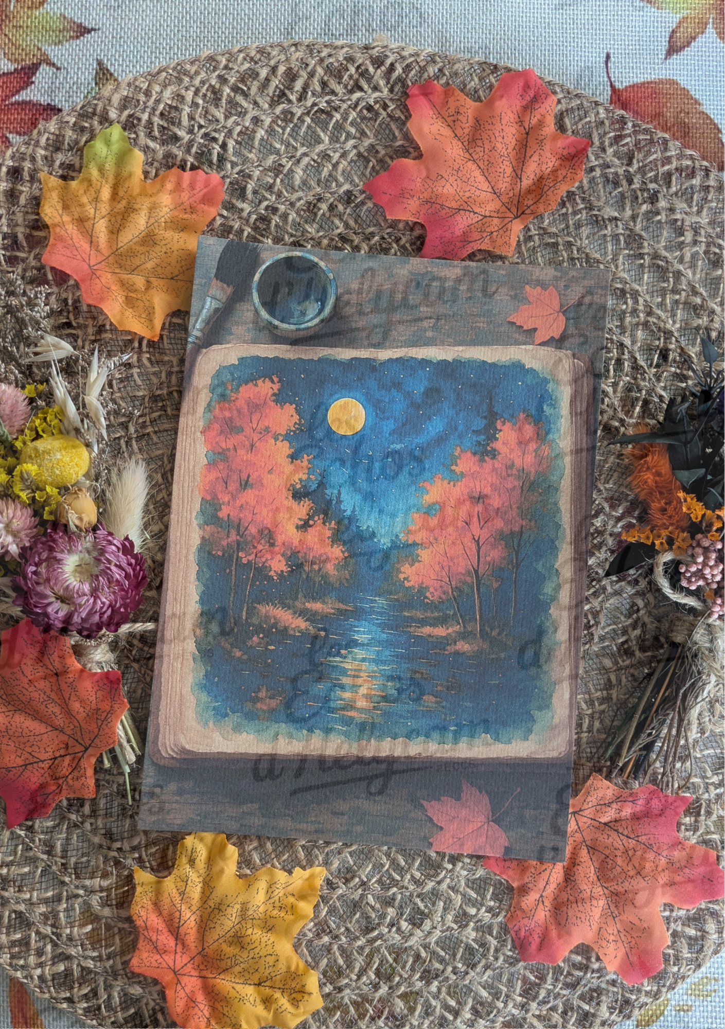 🍂 Affiche Automne Magique – Tasses & Paysages au Clair de Lune 🍂 (livraison incluse)