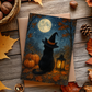 illustrations automnales – Chat noir au chapeau de sorcière
