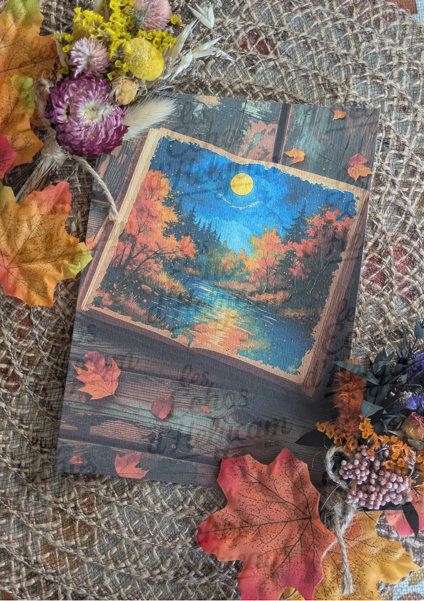 🍂 Affiche Automne Magique – Tasses & Paysages au Clair de Lune 🍂 (livraison incluse)