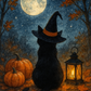 illustrations automnales – Chat noir au chapeau de sorcière