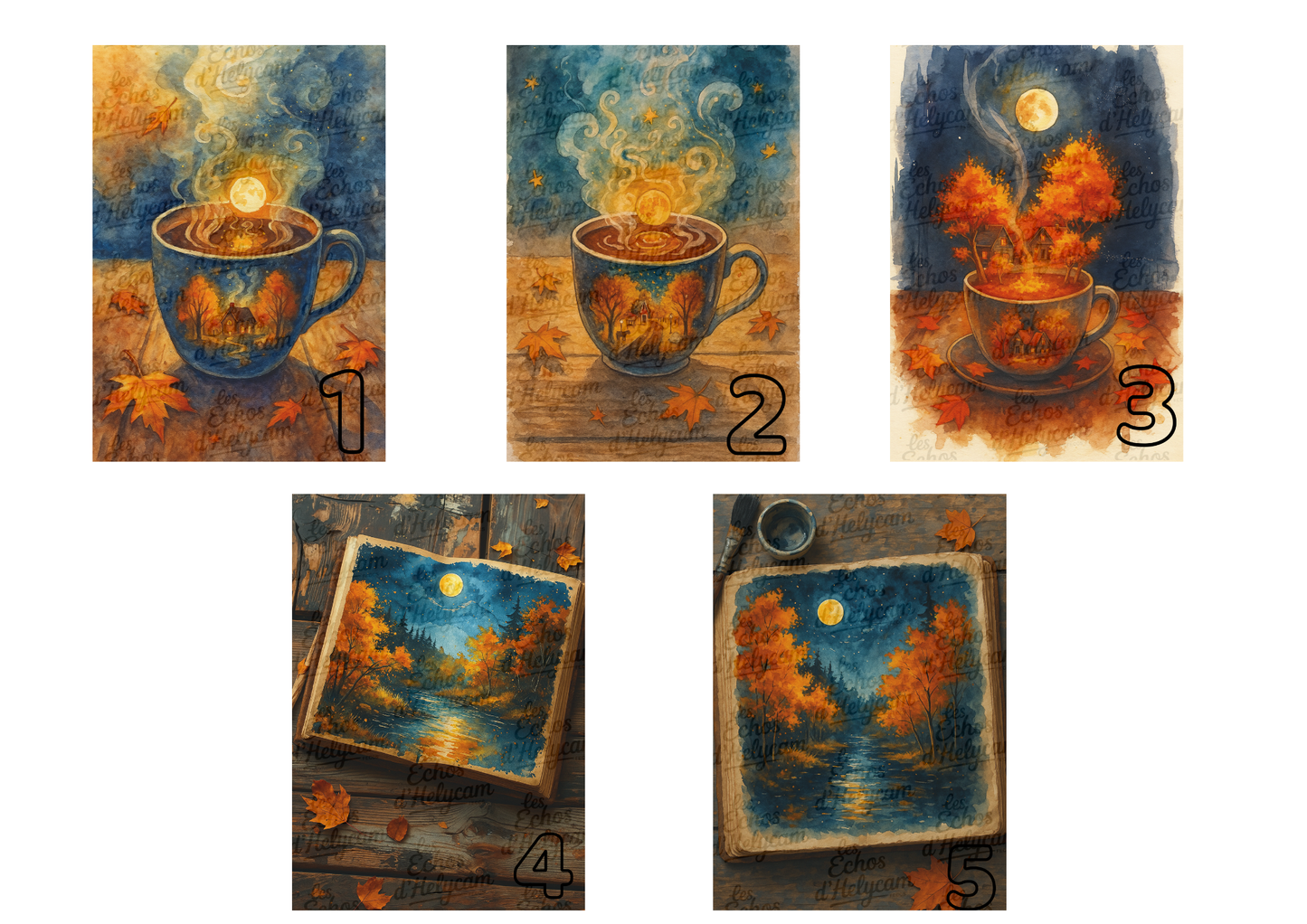 🍂 Affiche Automne Magique – Tasses & Paysages au Clair de Lune 🍂 (livraison incluse)