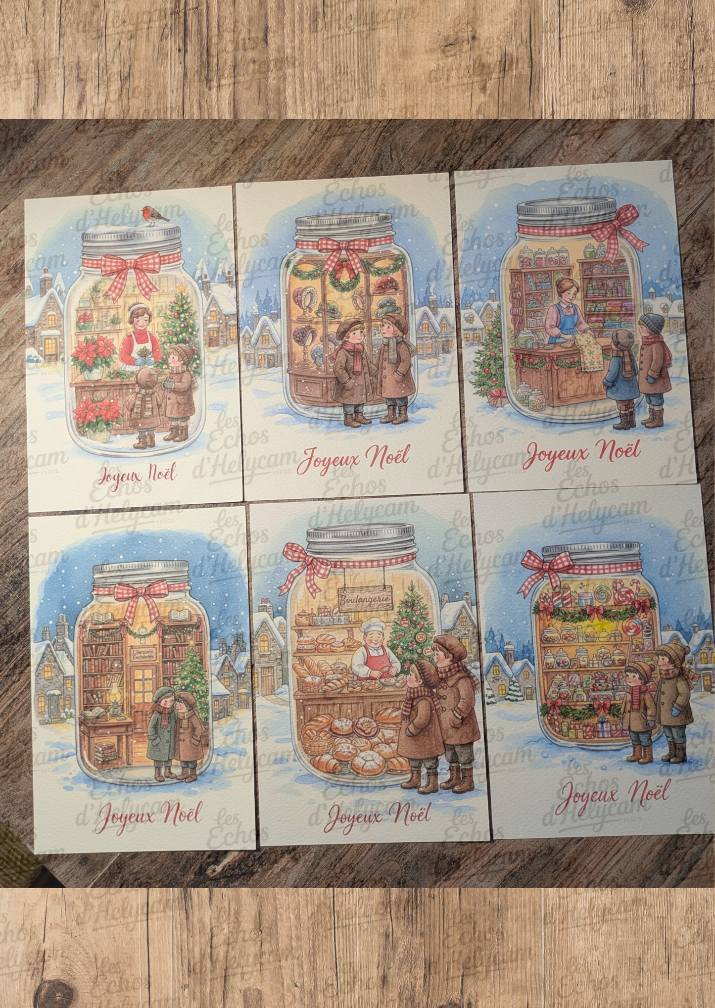 Lot de 6 cartes “Les vitrines d’hiver” – avec enveloppes (France & International)